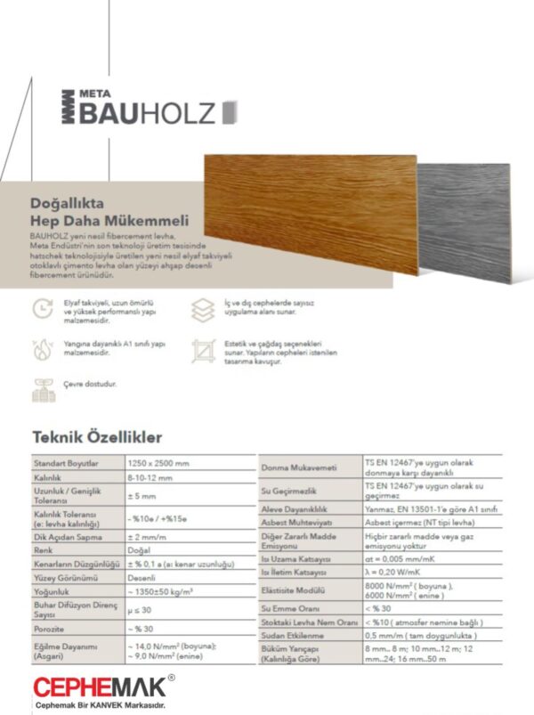 Meta BAUHOLZ Fibercemet Ahşap Doku Levha 8-10-12 mm - Görsel 4